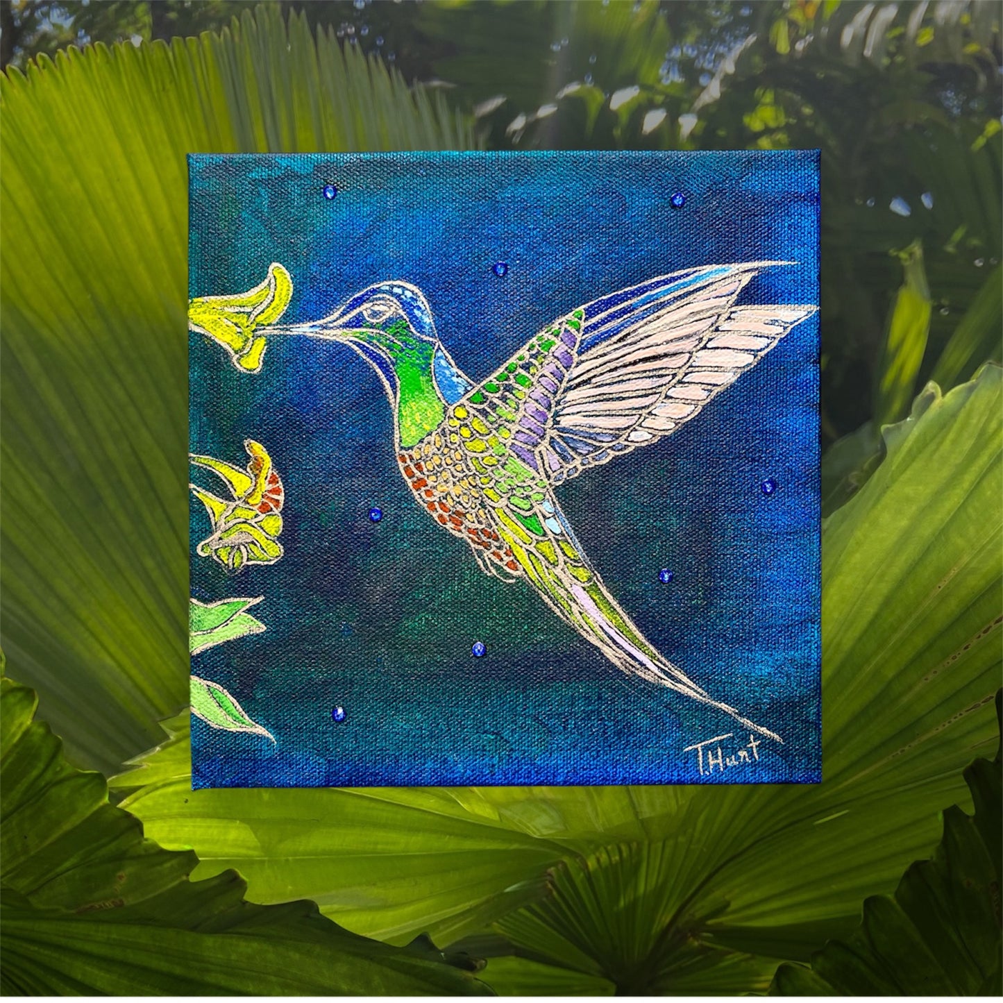 Swarovski Crystal Hummingbird Original Painting