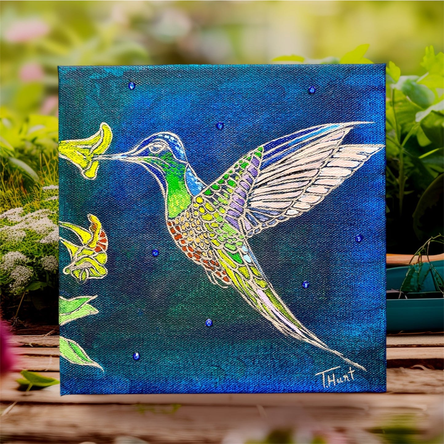 Swarovski Crystal Hummingbird Original Painting