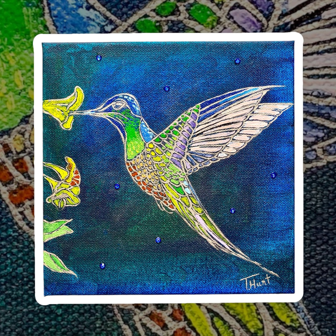 Swarovski Crystal Hummingbird Original Painting