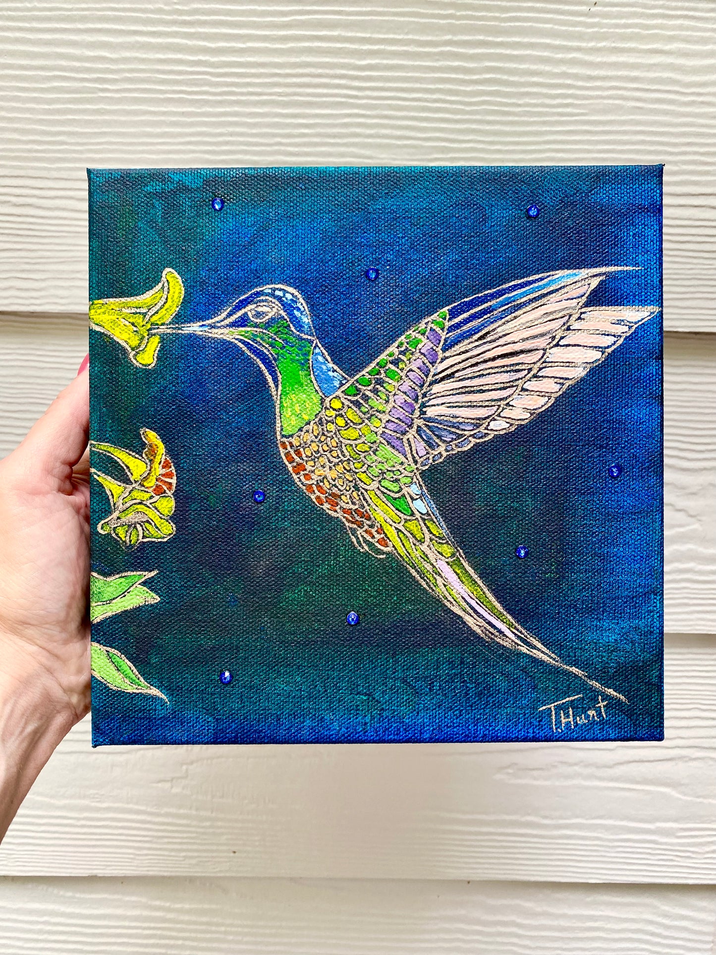 Swarovski Crystal Hummingbird Original Painting