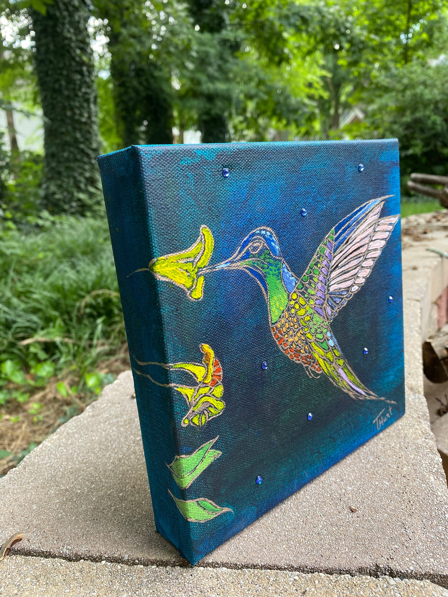 Swarovski Crystal Hummingbird Original Painting
