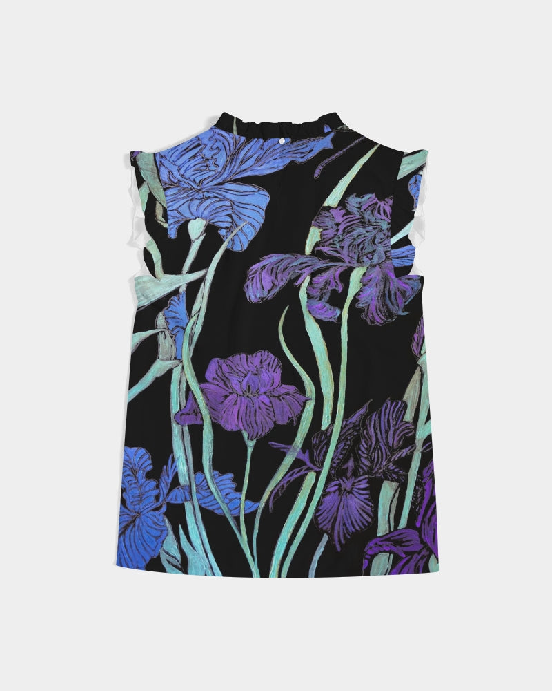 Night Irises Women's Ruffle Sleeve Top
