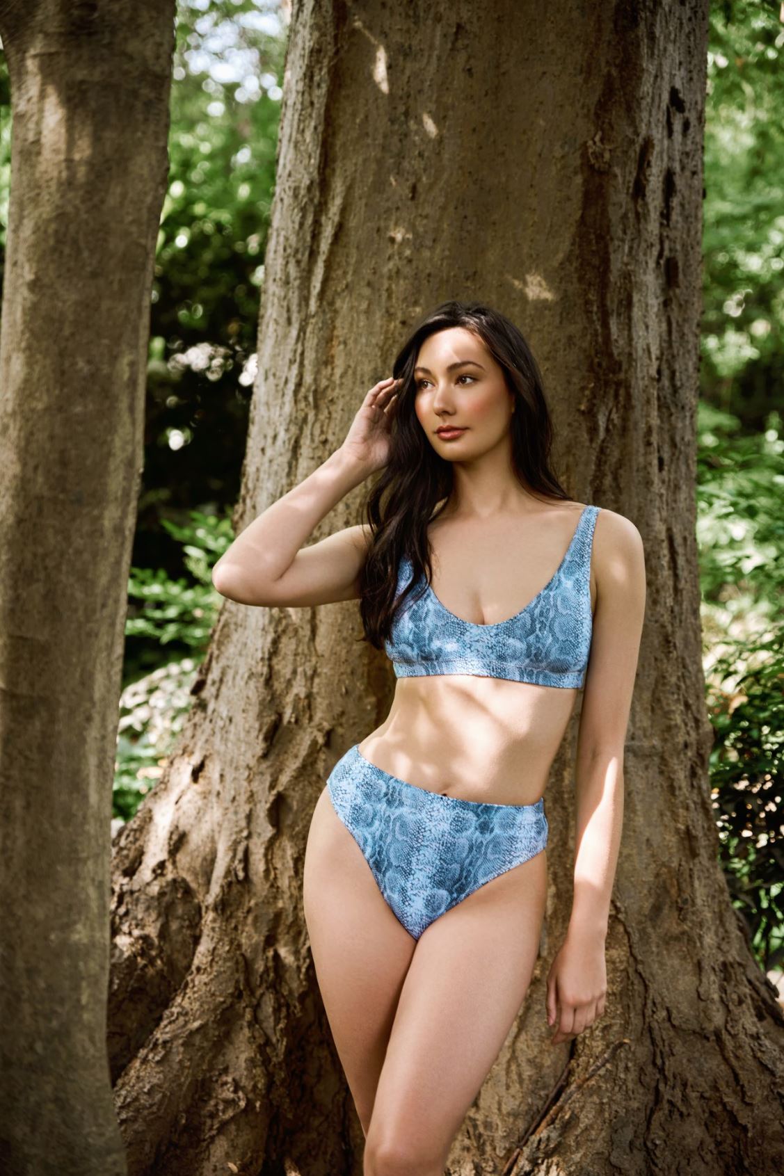 Ladies high-waisted bikini-Blue Snake