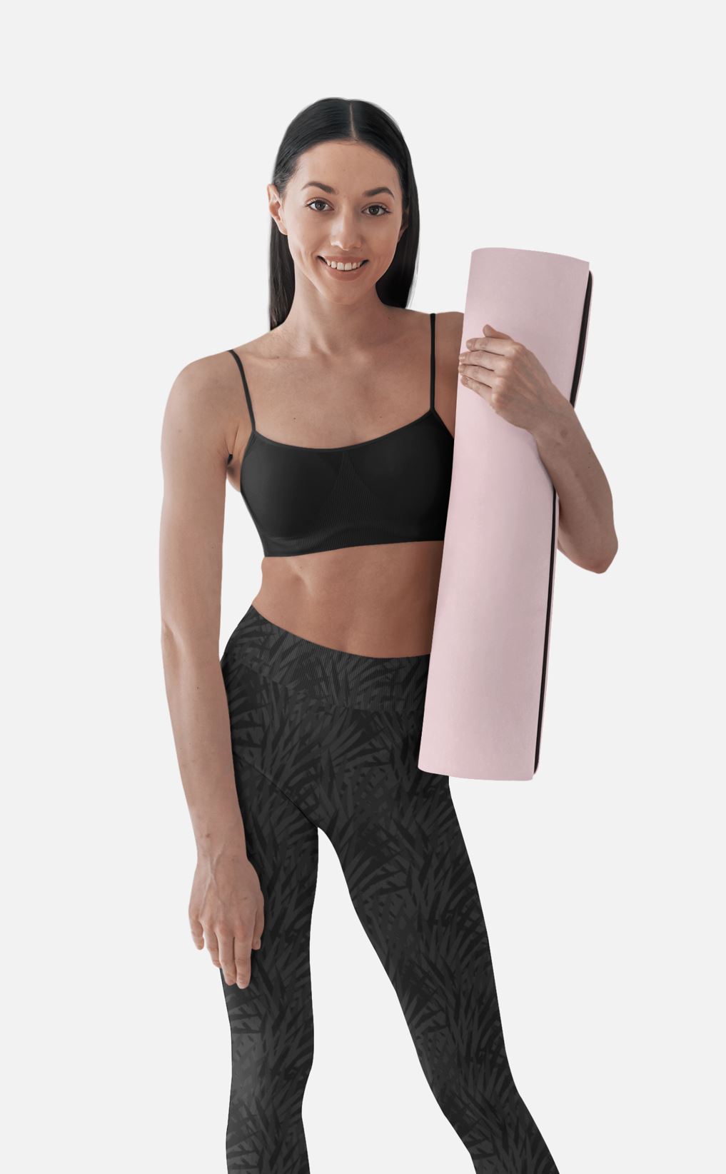 High Waist Yoga Leggings-Black Palm Leaf