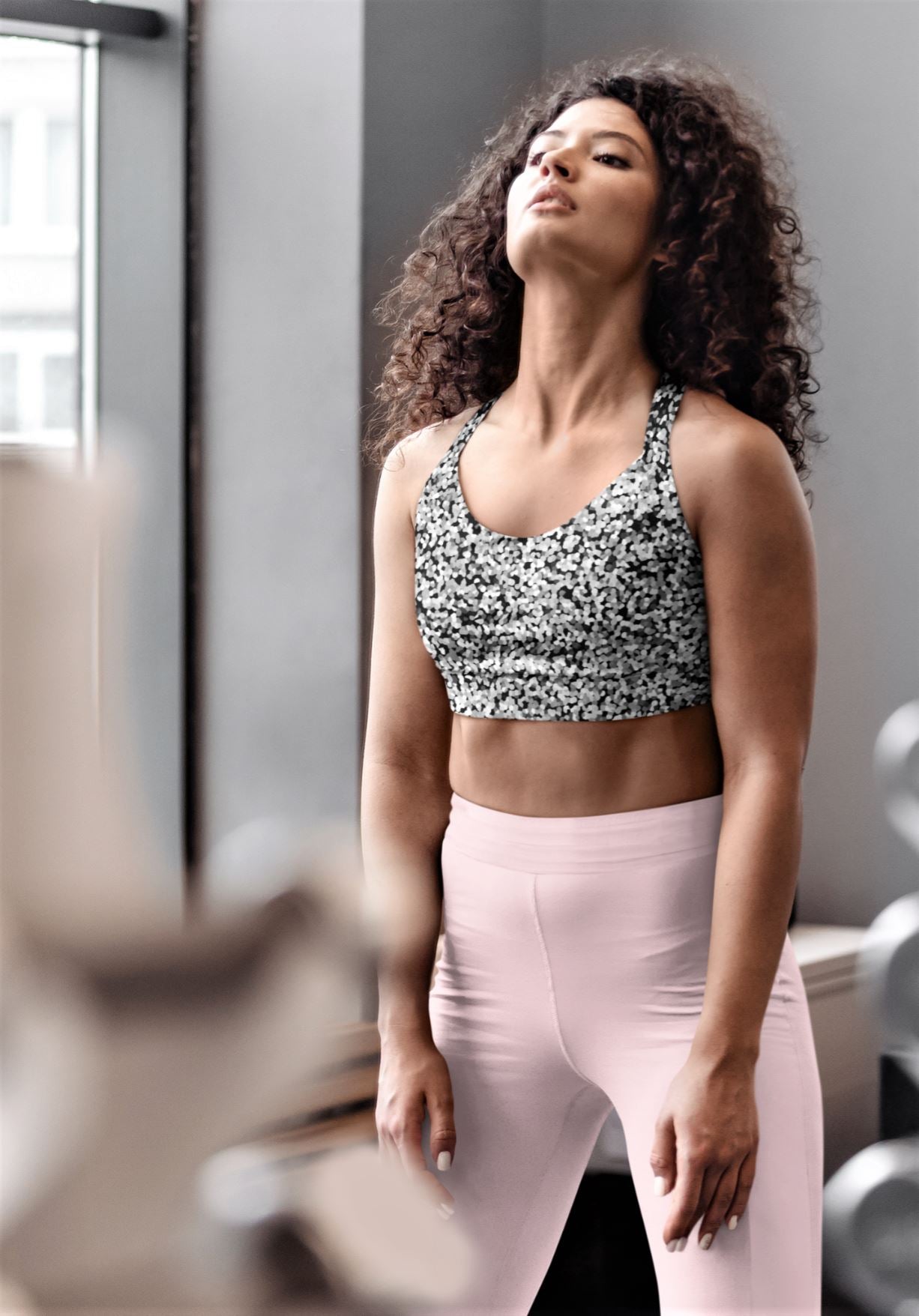 Longline Max Support Compression Sports bra-Black and White Dot