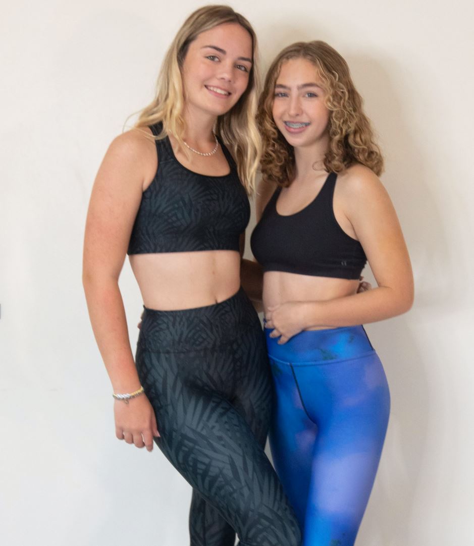 High Waist Yoga Leggings-Black Palm Leaf