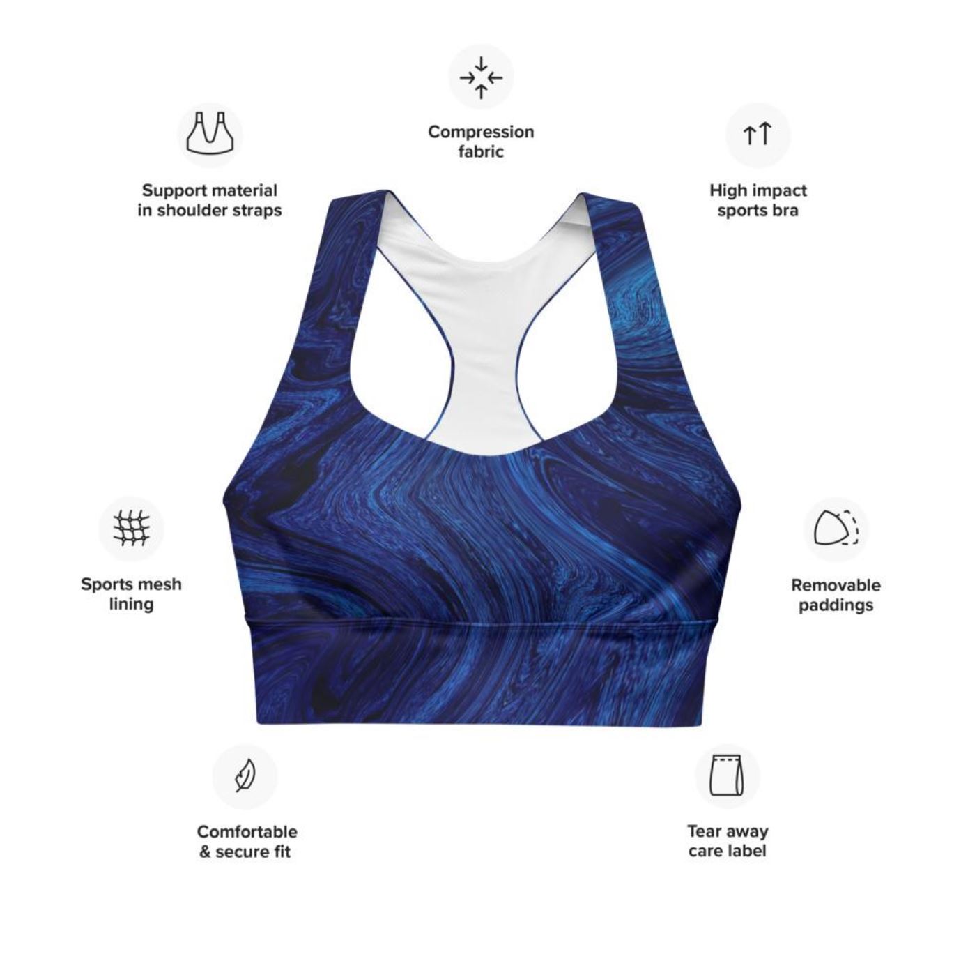 Longline sports bra-Blue Marble