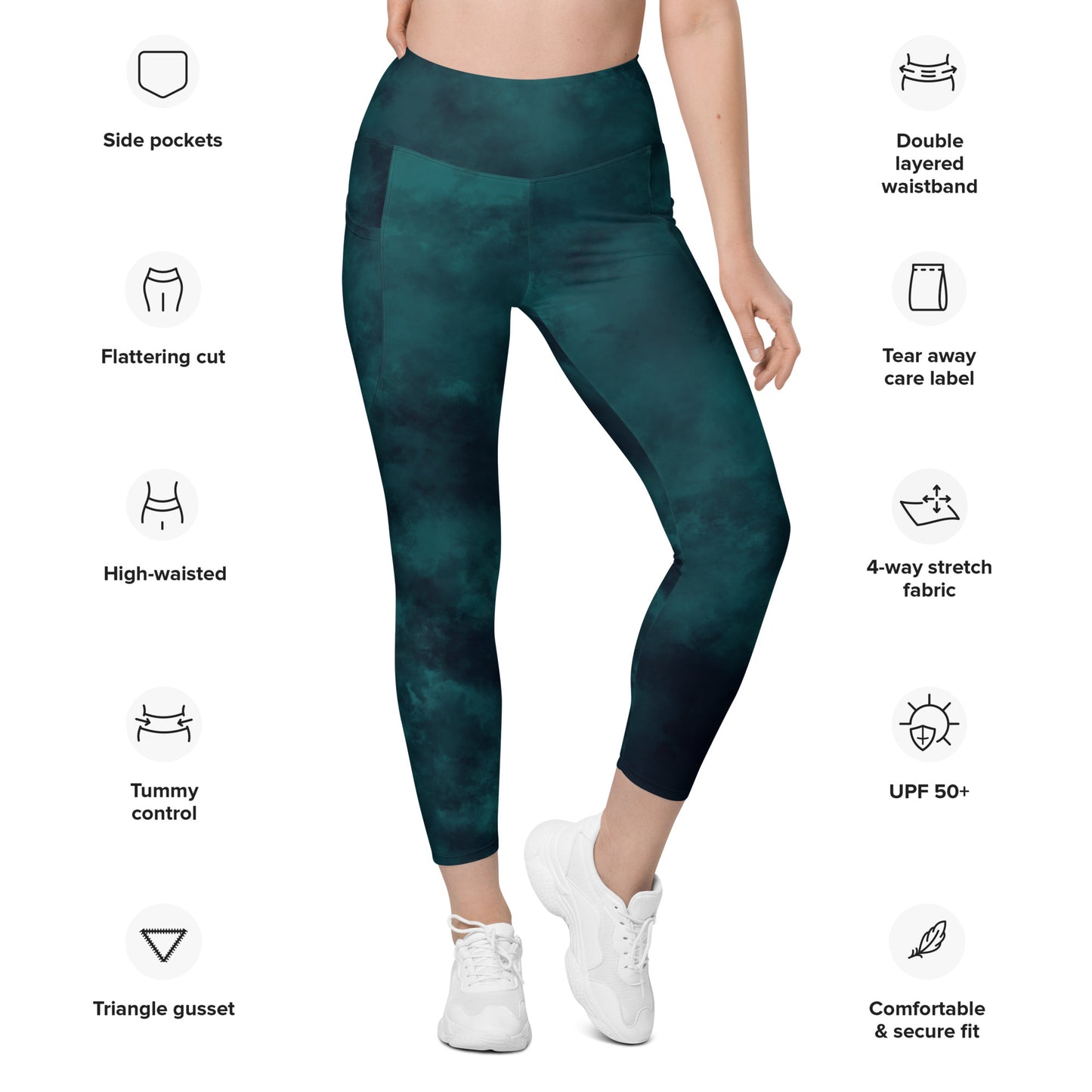 Side pocket leggings-Emerald Tie-Dye
