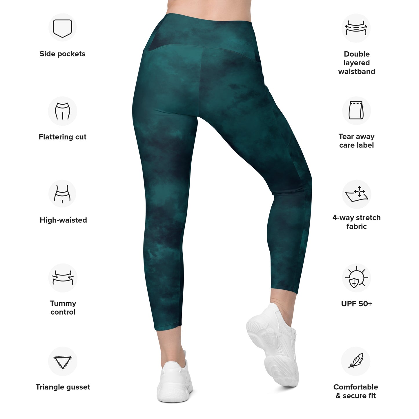 Side pocket leggings-Emerald Tie-Dye