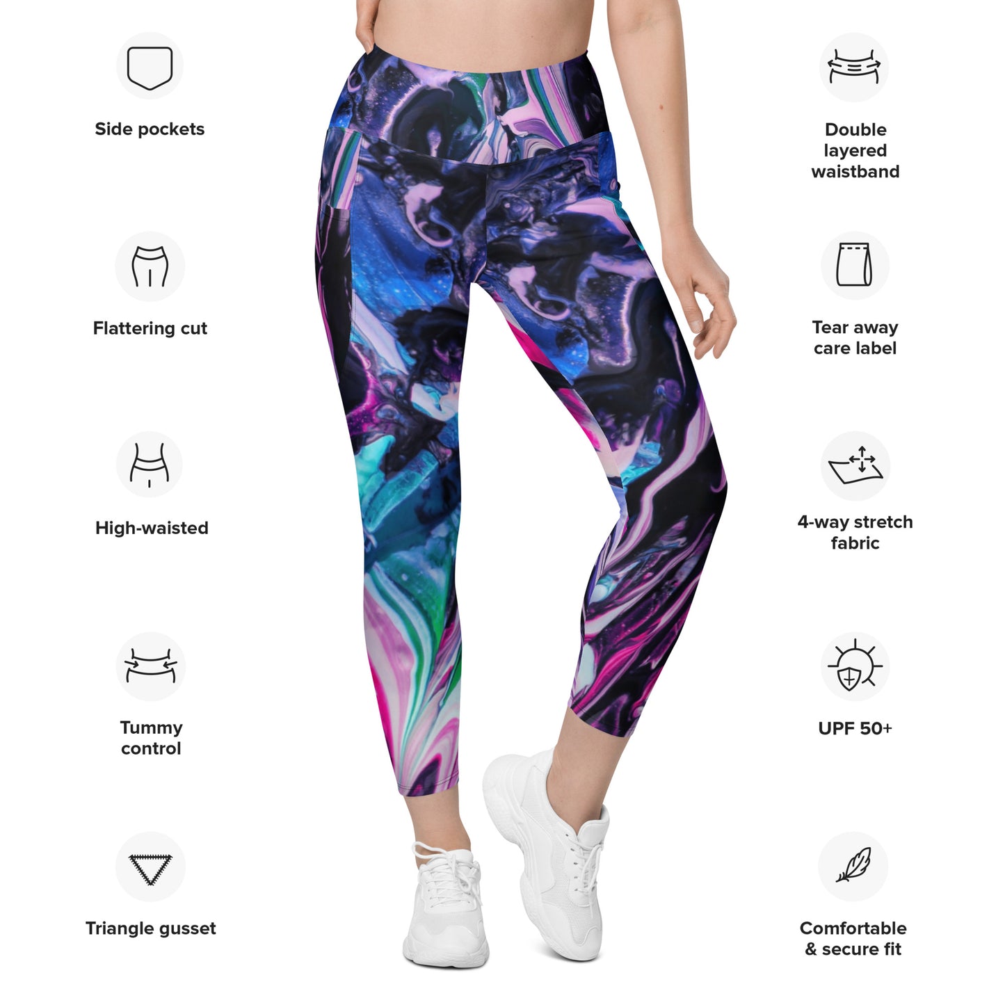 Side pocket leggings-Paint Pour