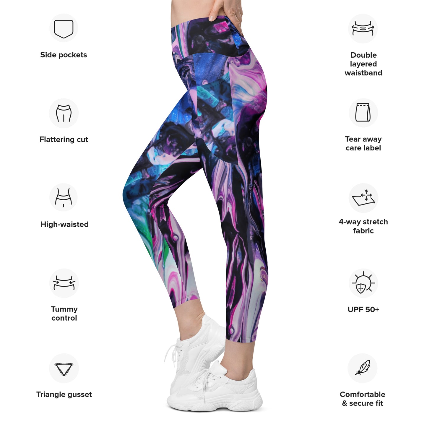 Side pocket leggings-Paint Pour