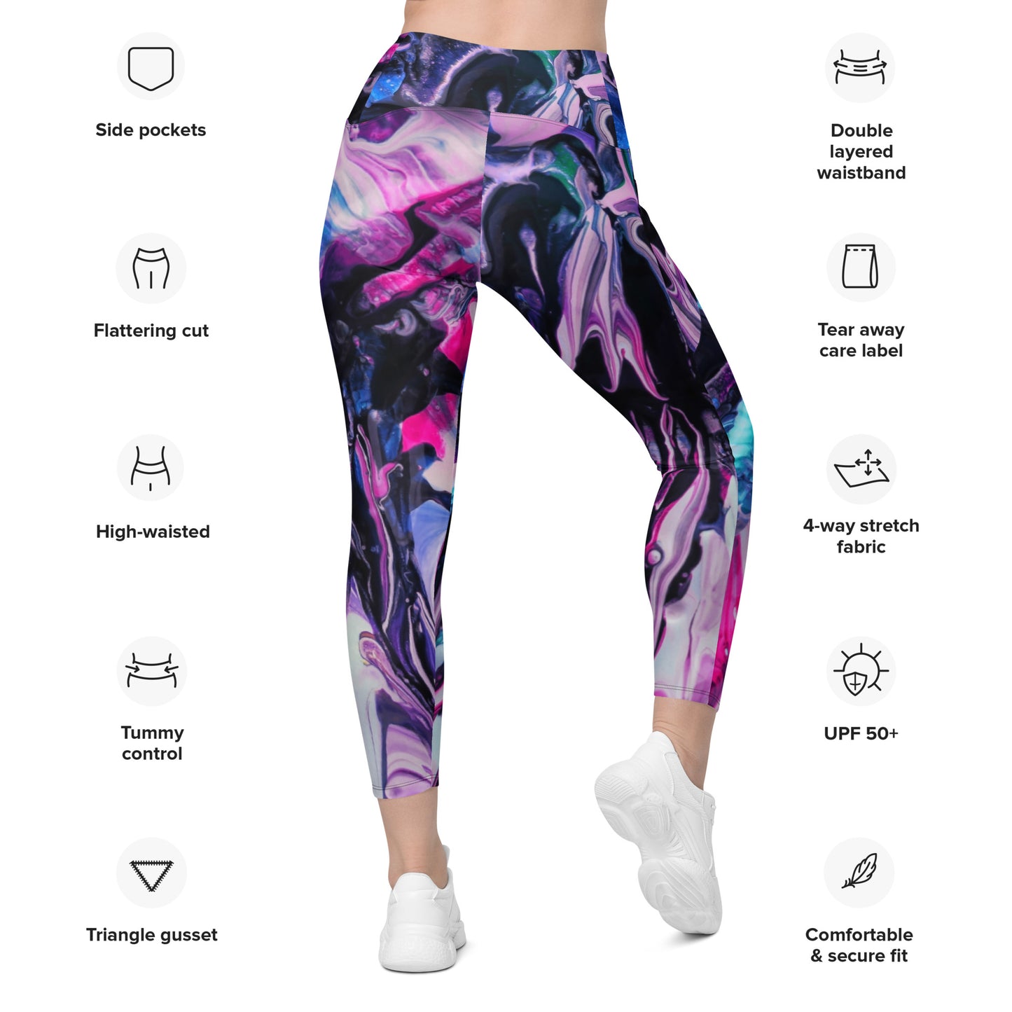 Side pocket leggings-Paint Pour