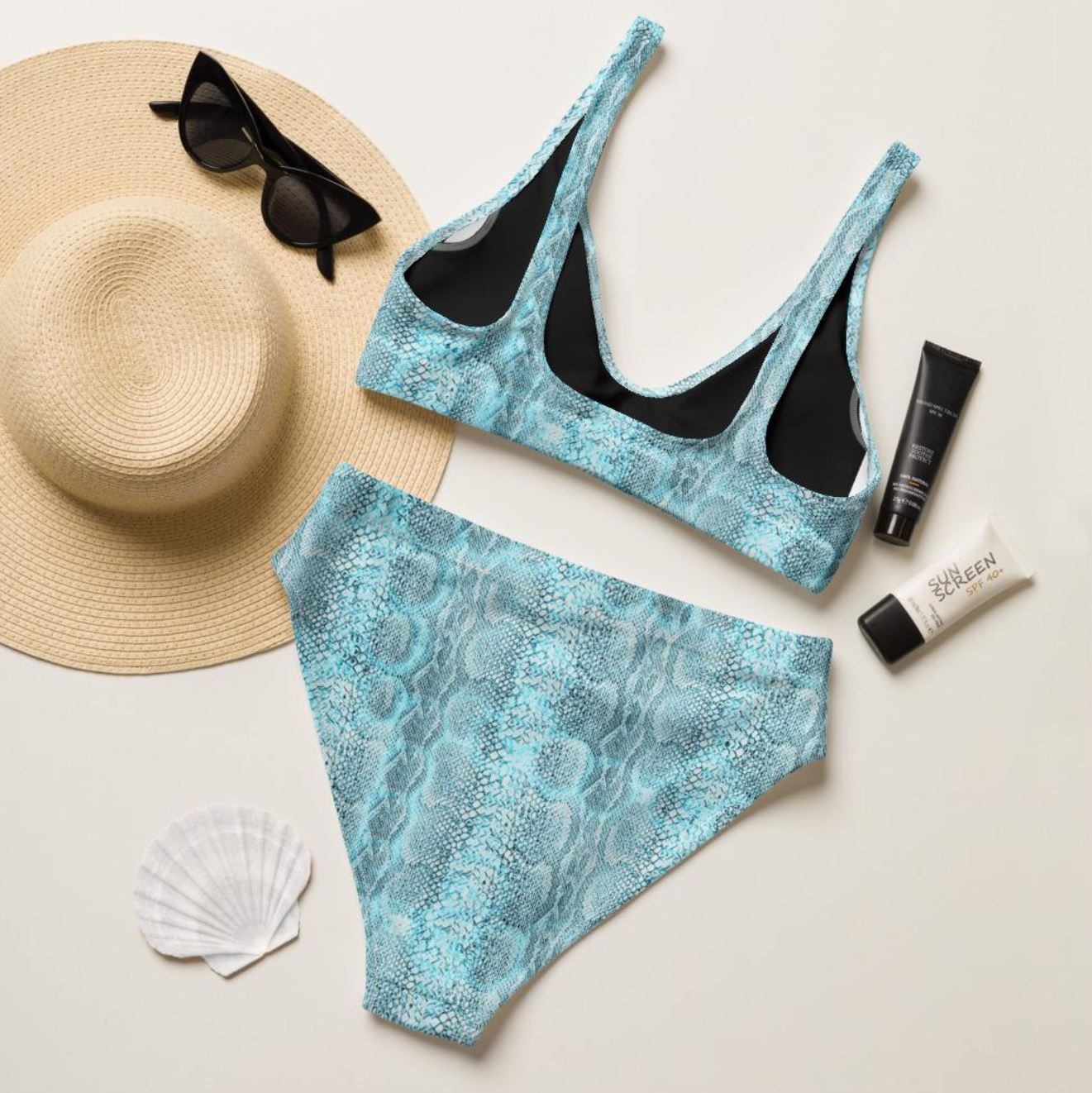 Ladies high-waisted bikini-Blue Snake