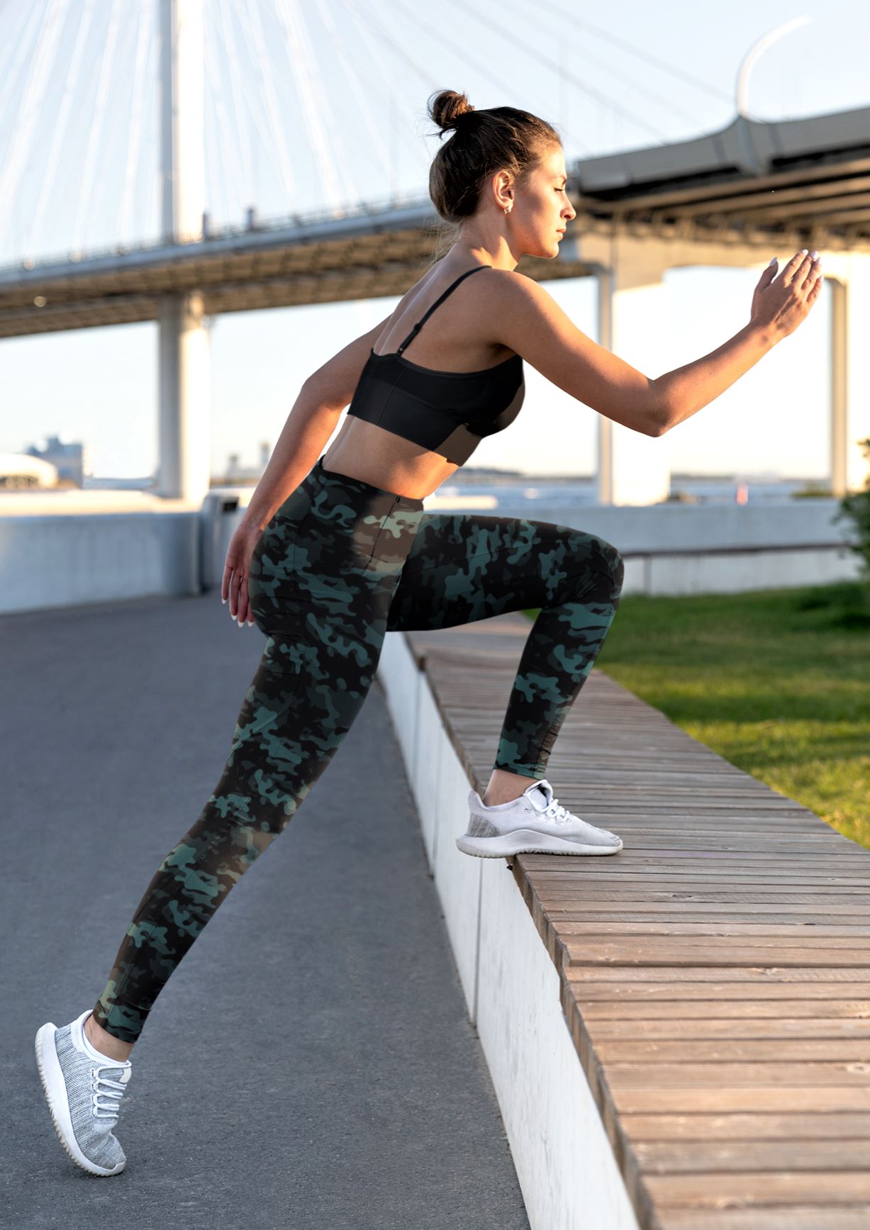 High Waist Yoga Leggings -Teal Camo