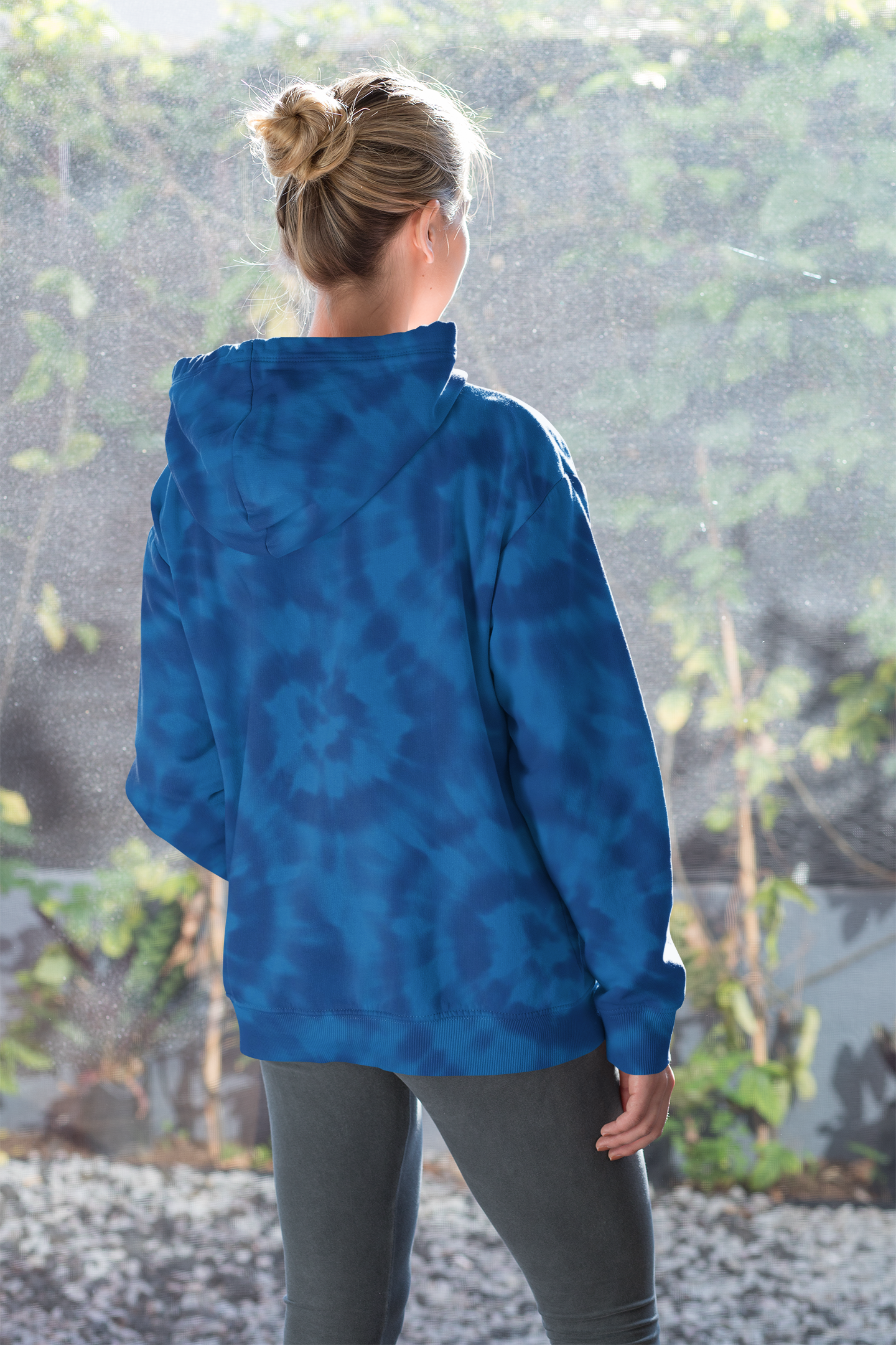 Tie-Dye Blue Adult Hoodie with Fleece interior