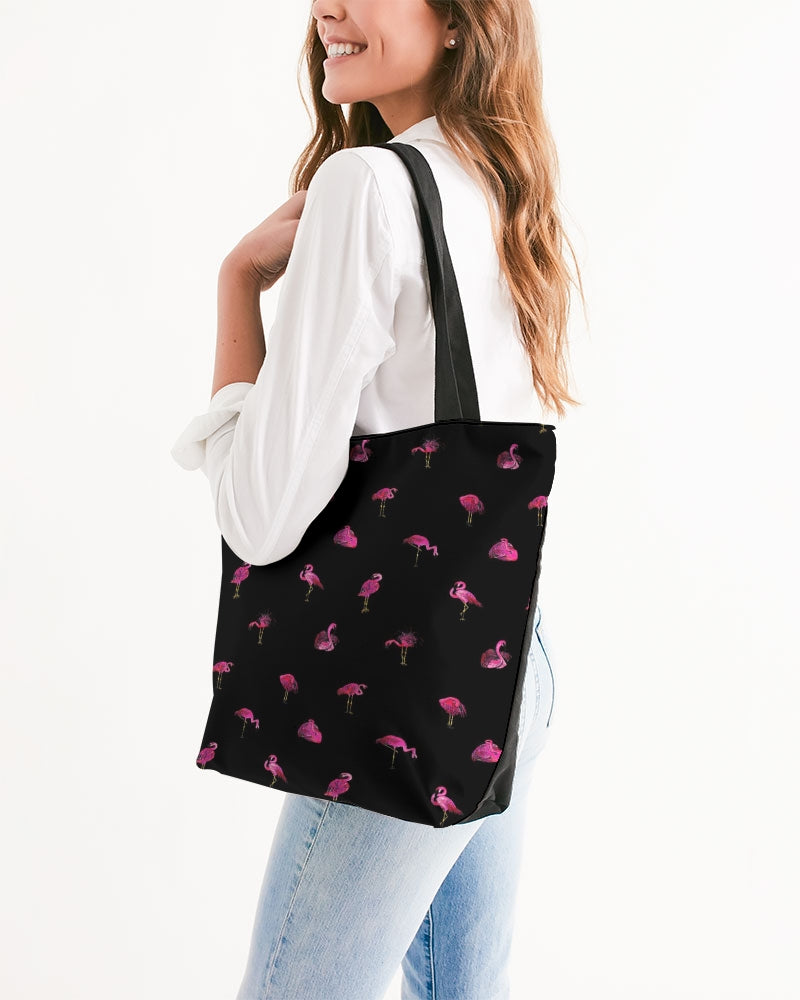 Canvas Zip Tote- Flamingos