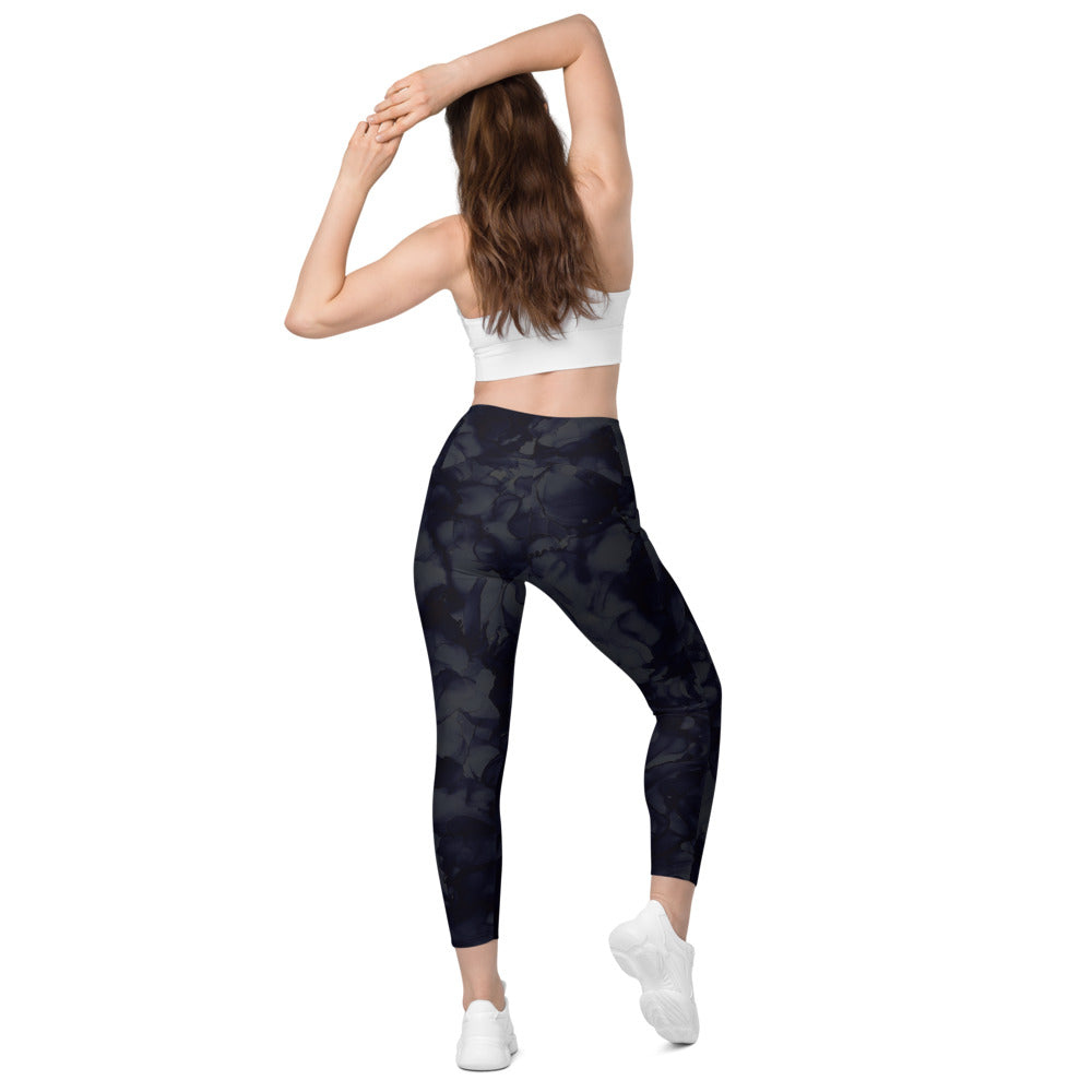 Crossover leggings with Side-pockets-Navy Ink