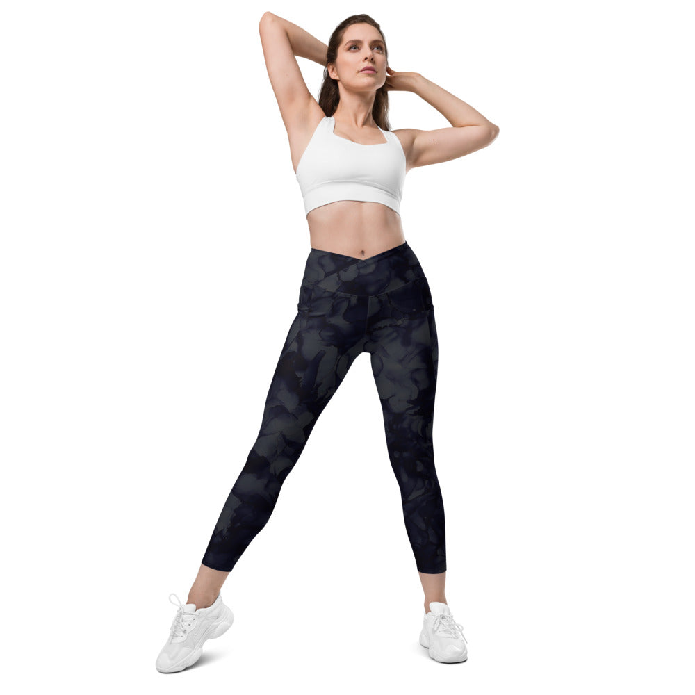 Crossover leggings with Side-pockets-Navy Ink