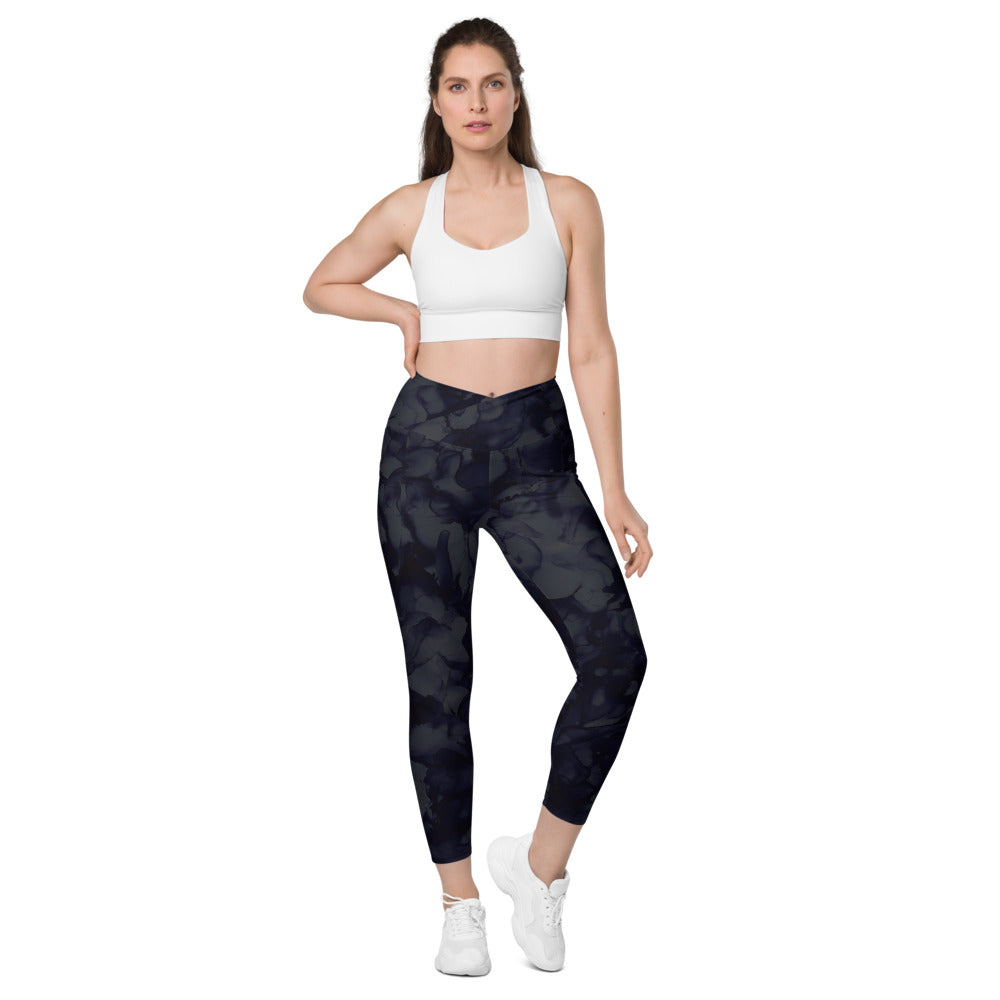 Crossover leggings with Side-pockets-Navy Ink