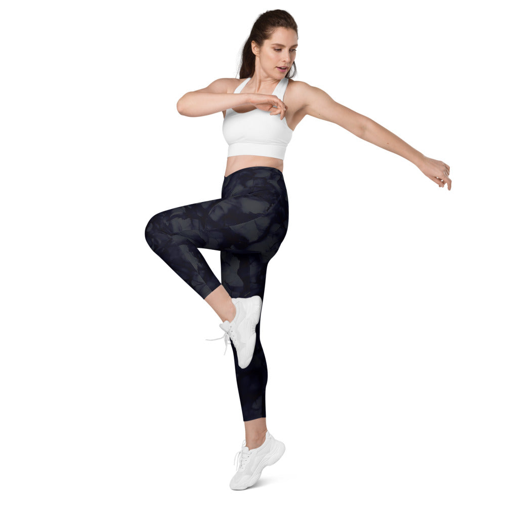 Crossover leggings with Side-pockets-Navy Ink