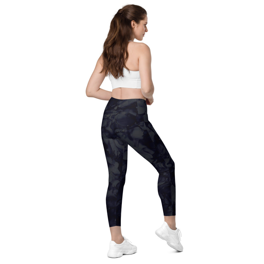 Crossover leggings with Side-pockets-Navy Ink