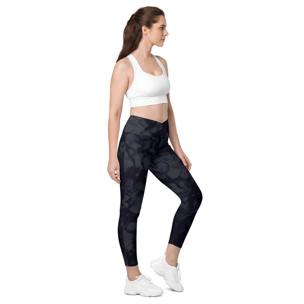 Crossover leggings with Side-pockets-Navy Ink