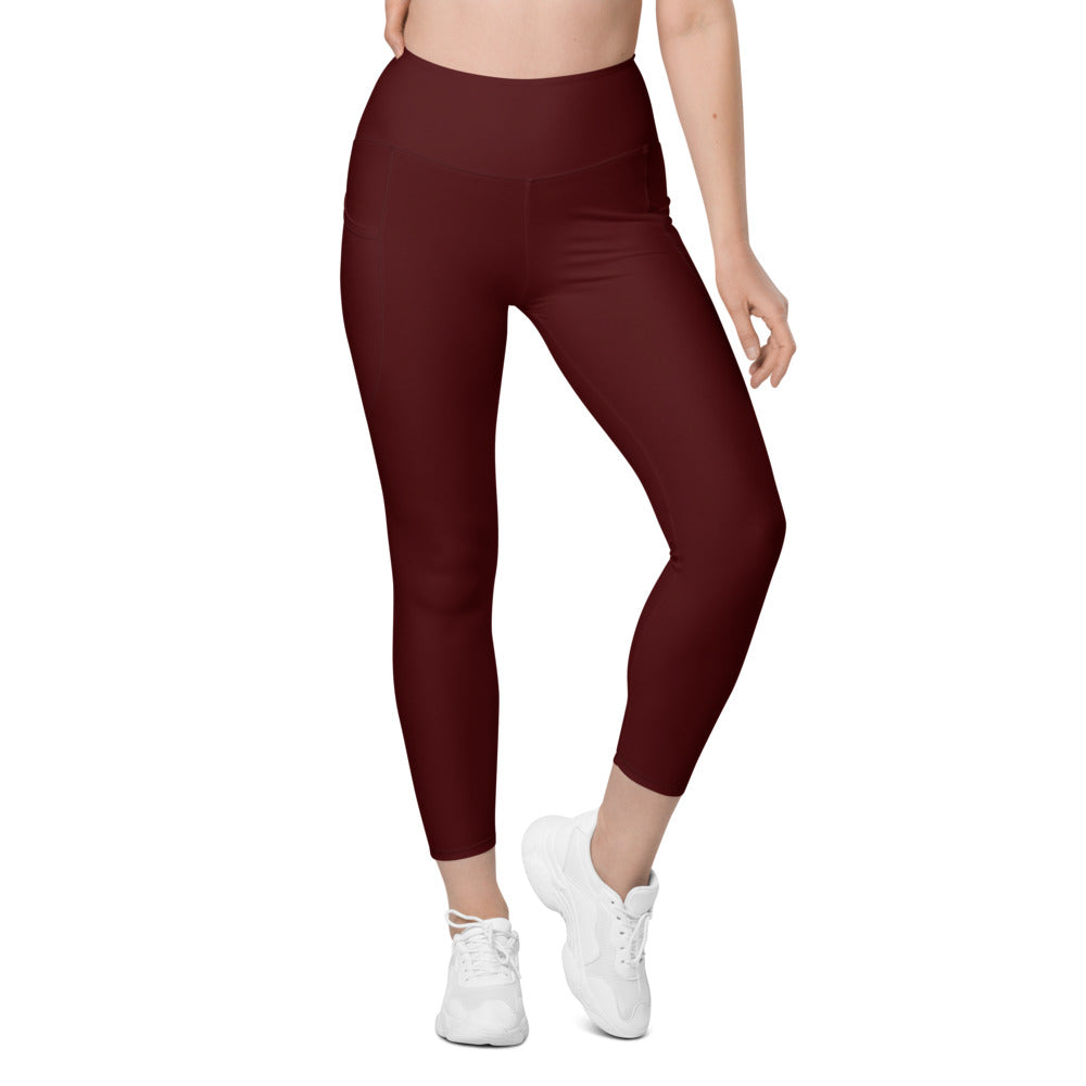 Side Pocket Leggings-Dark Red