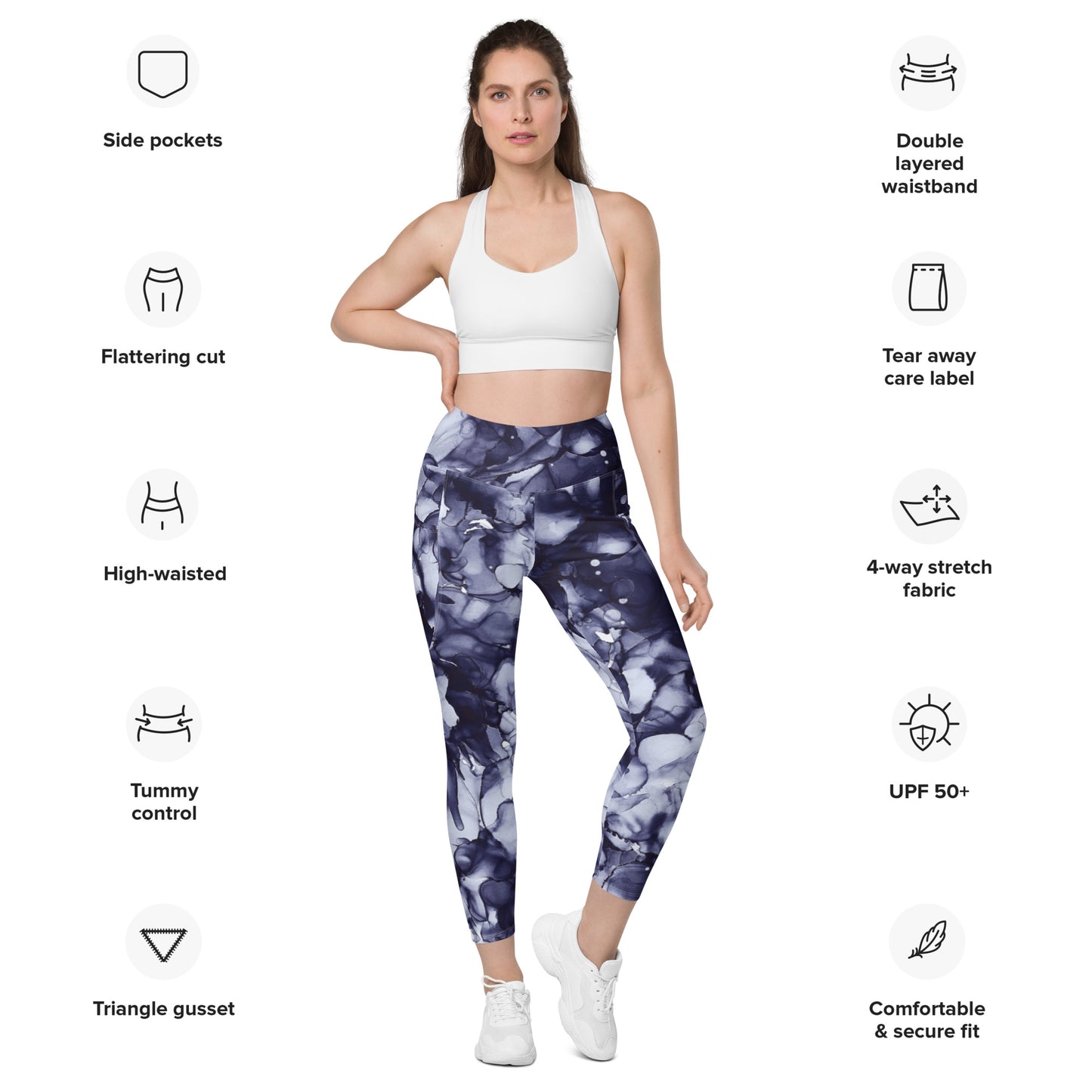 Side-Pocket Leggings-Blue Ink