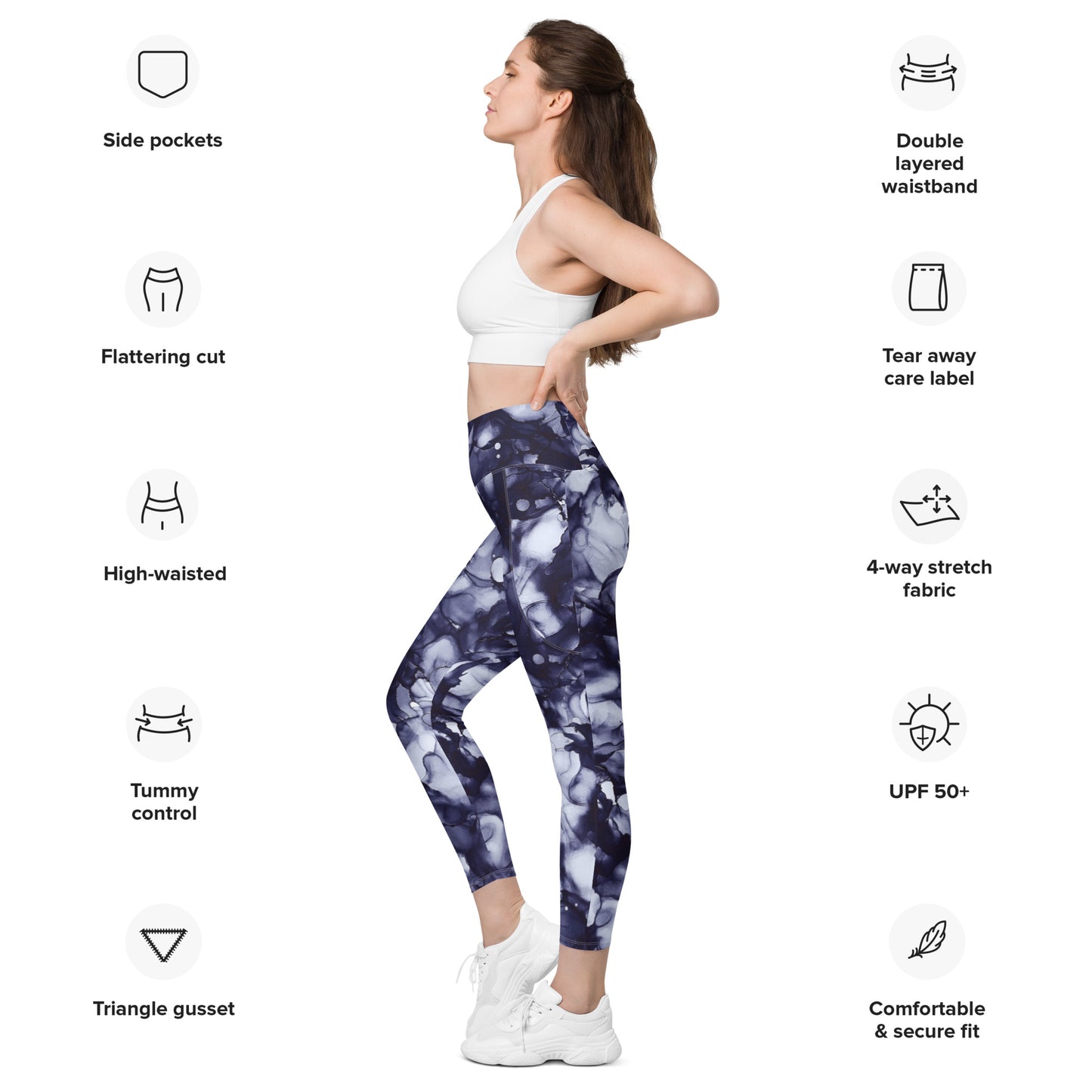 Side-Pocket Leggings-Blue Ink