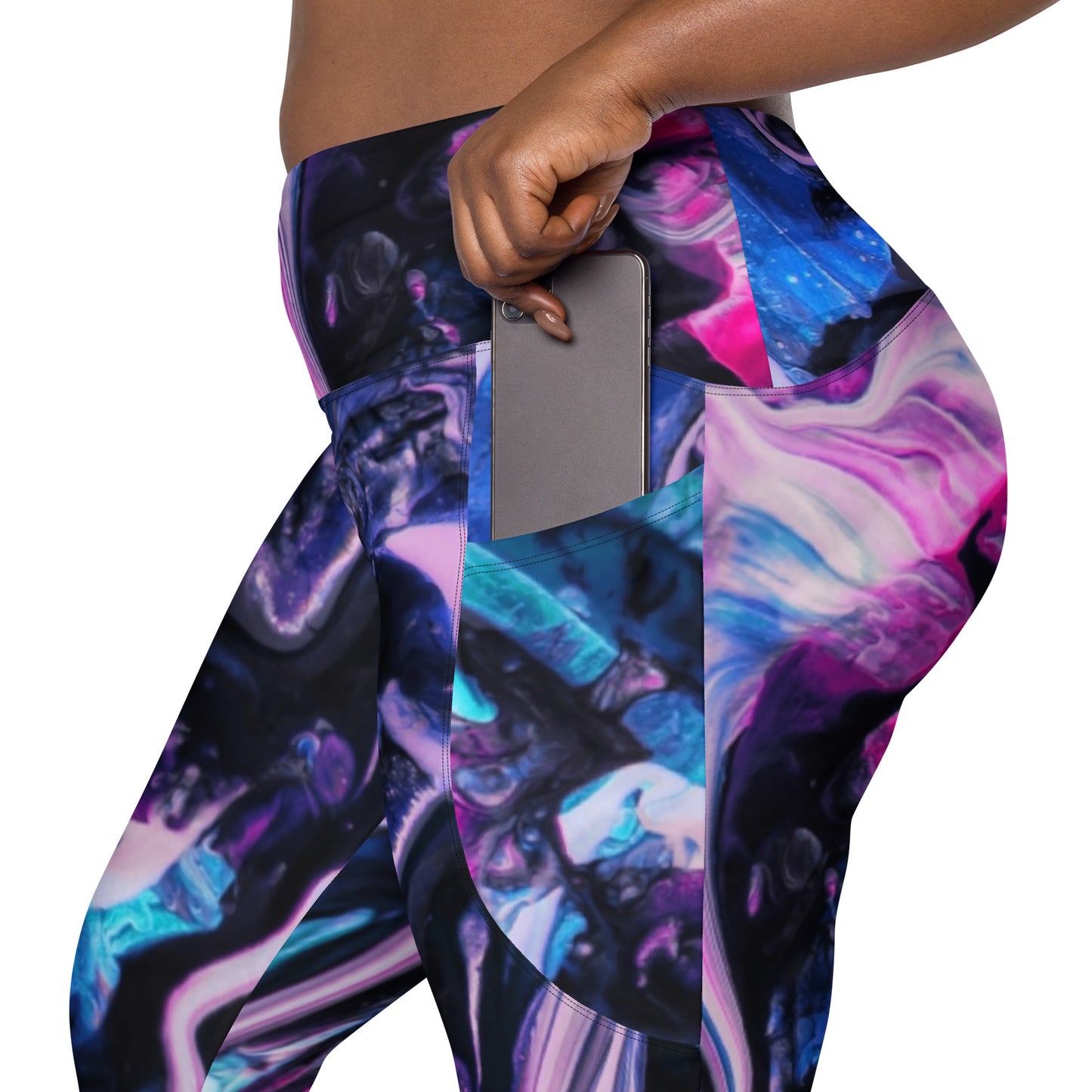 Side pocket leggings-Paint Pour