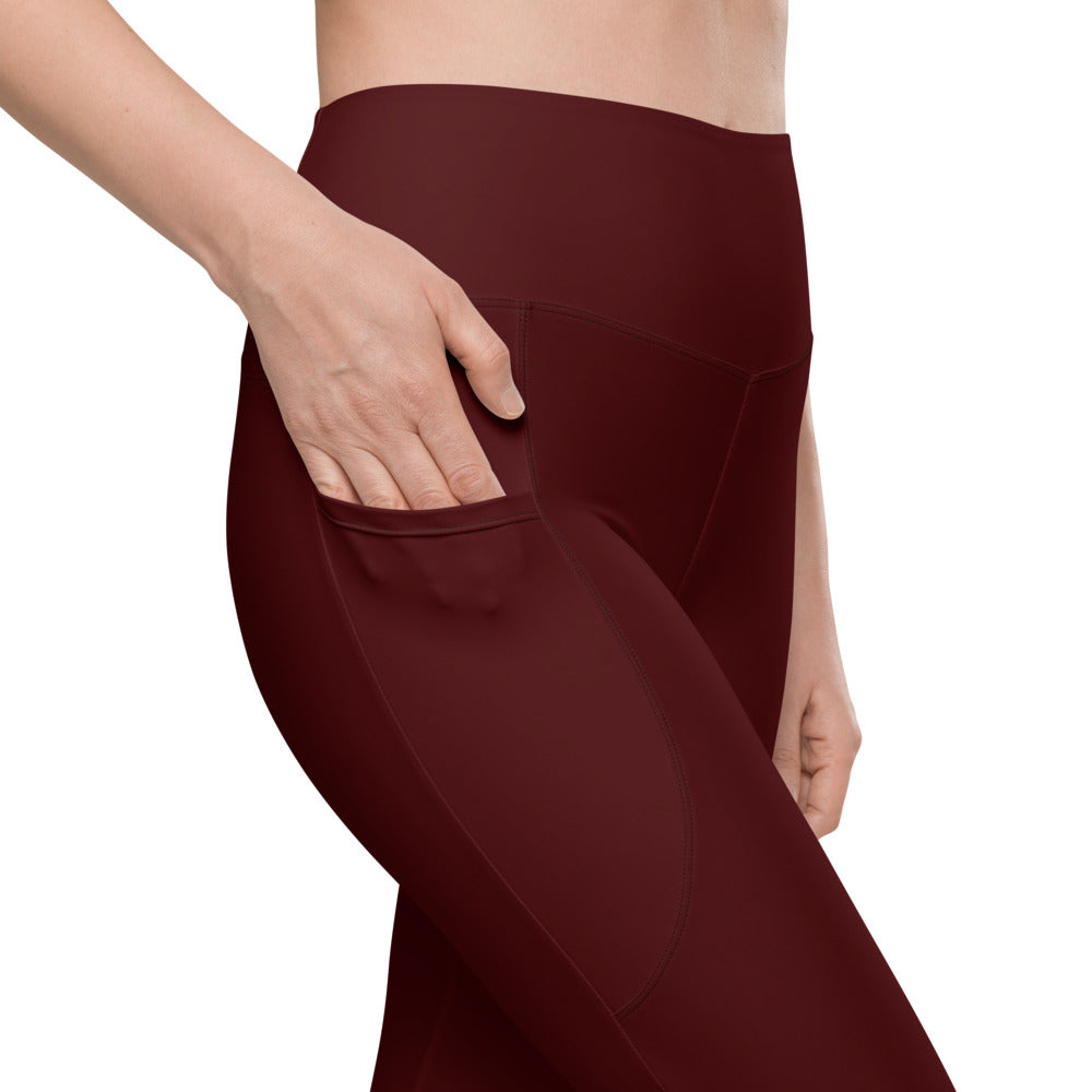 Side Pocket Leggings-Dark Red