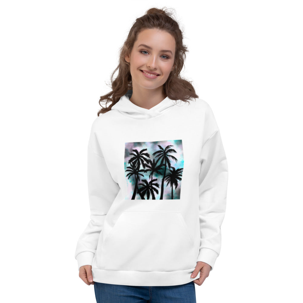 Ladies Hoodie with Fleece Interior-Tie Dye Palm
