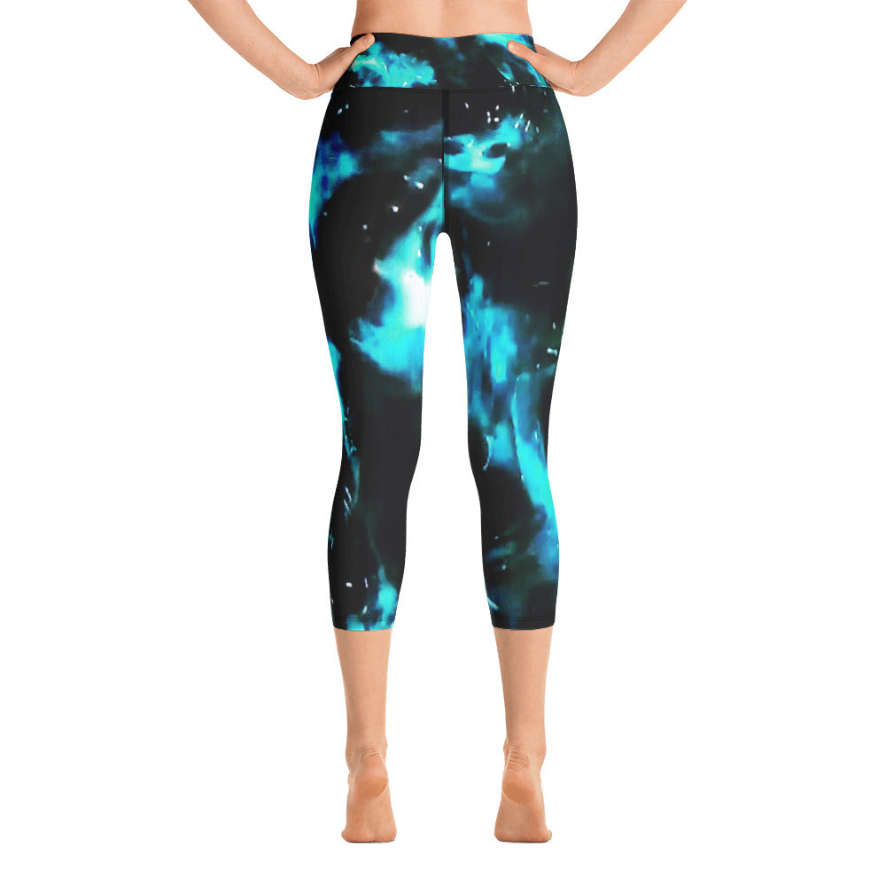 Ladies Yoga Capri Leggings-Teal Cenote