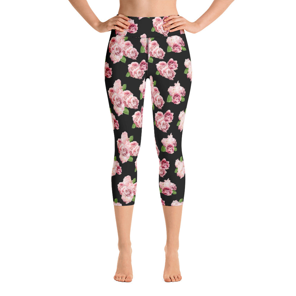 Yoga Capri Leggings-Spring Roses