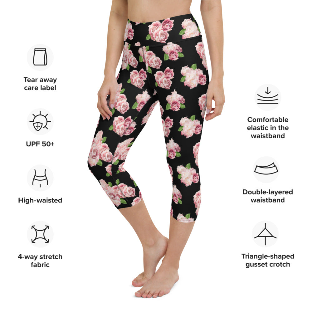 Yoga Capri Leggings-Spring Roses
