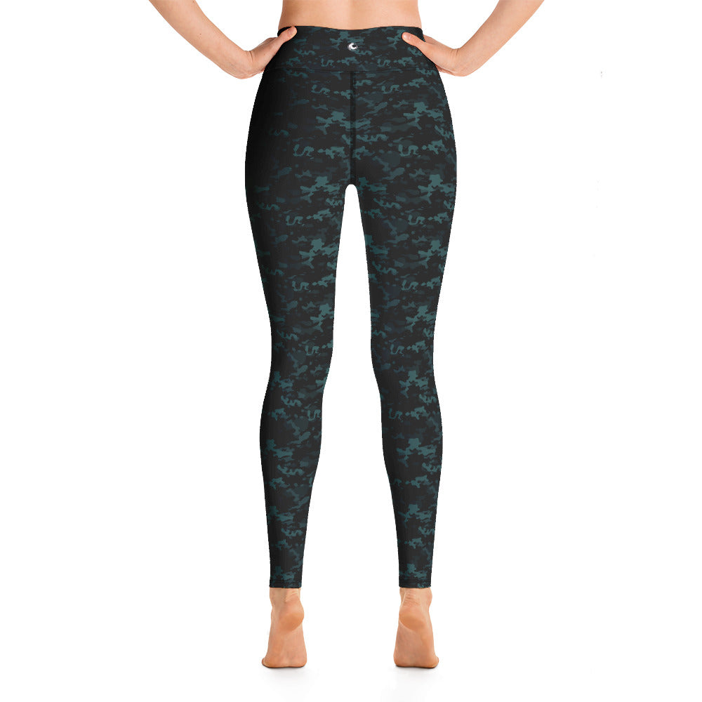 High Waist Yoga Leggings -Teal Camo