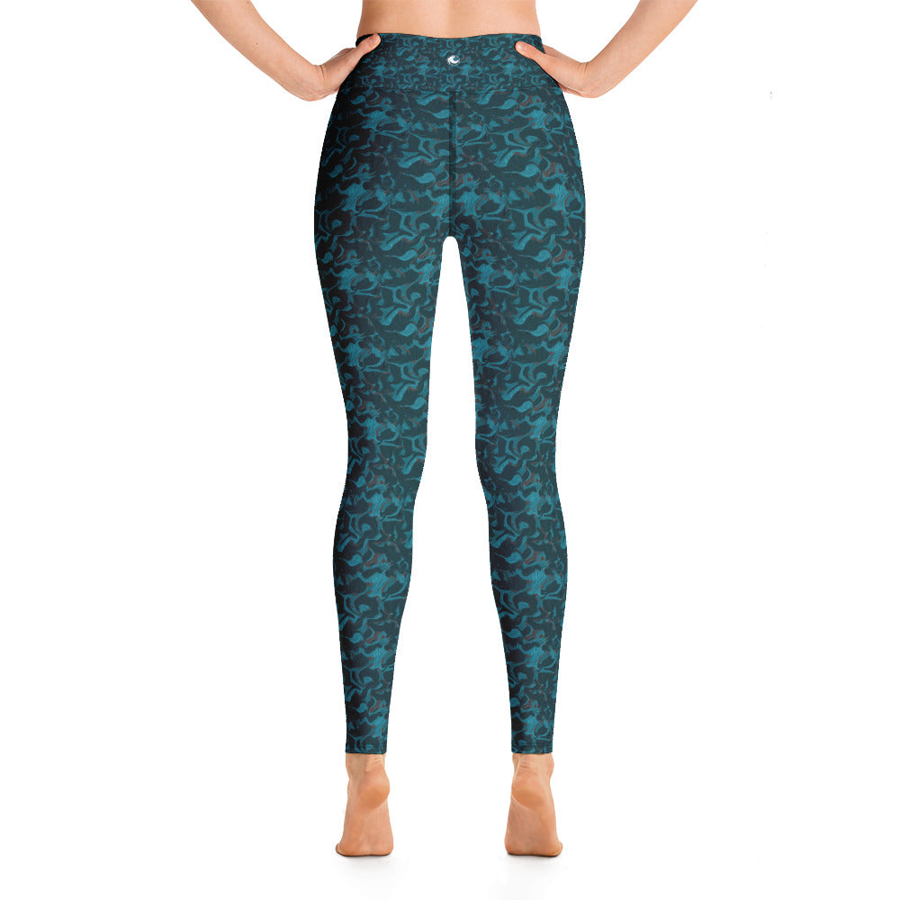 Hi Waist Leggings -Teal Marble