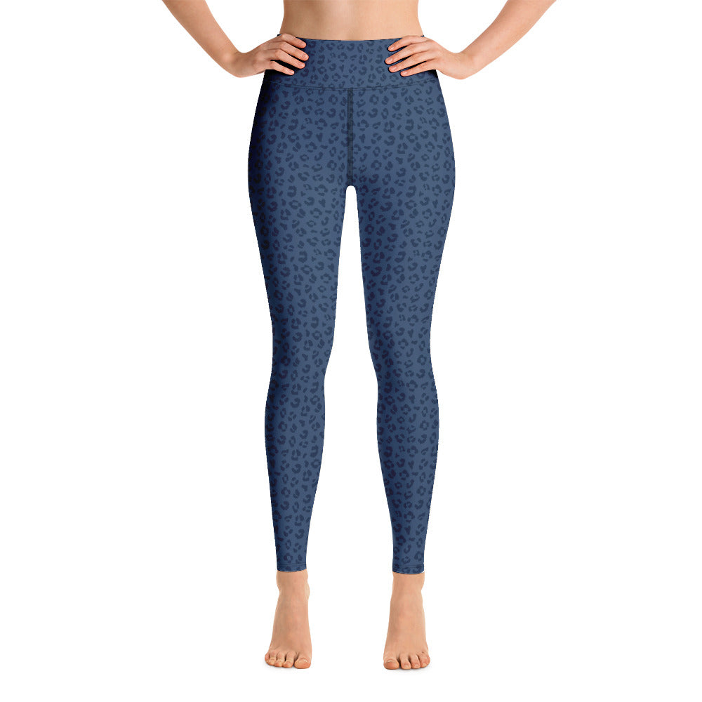 Hi Waist Yoga Leggings-Blue Cheetah