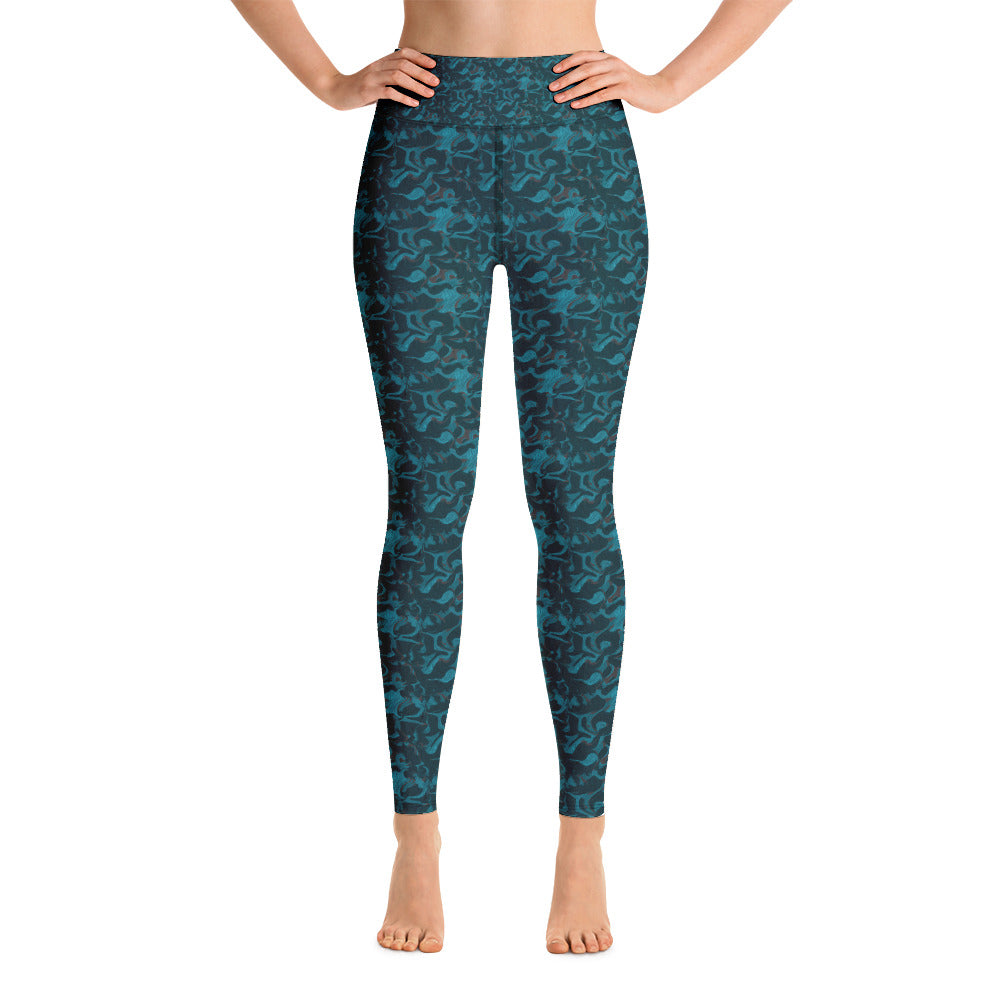 Hi Waist Leggings -Teal Marble