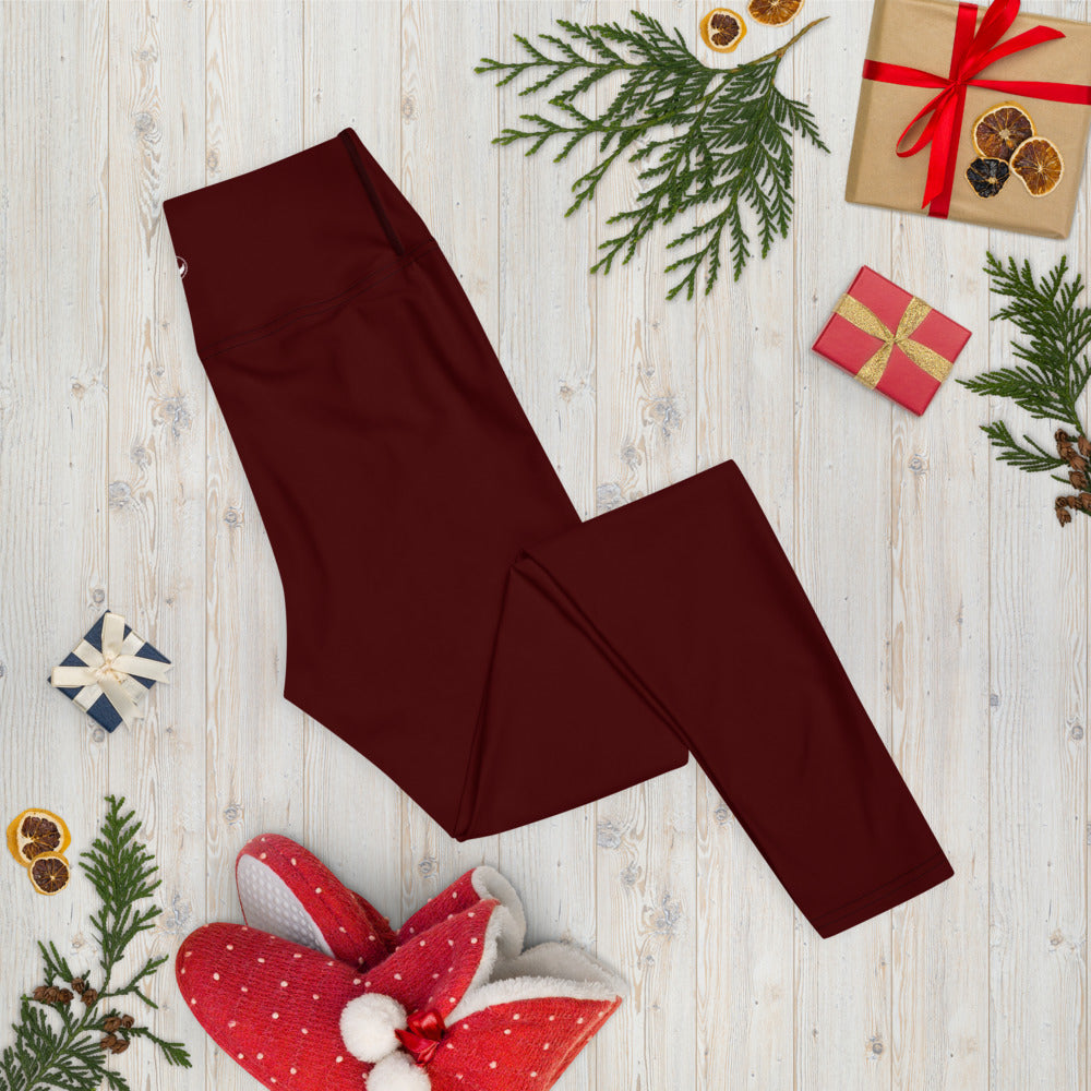 Hi Waist Yoga Leggings-Maroon