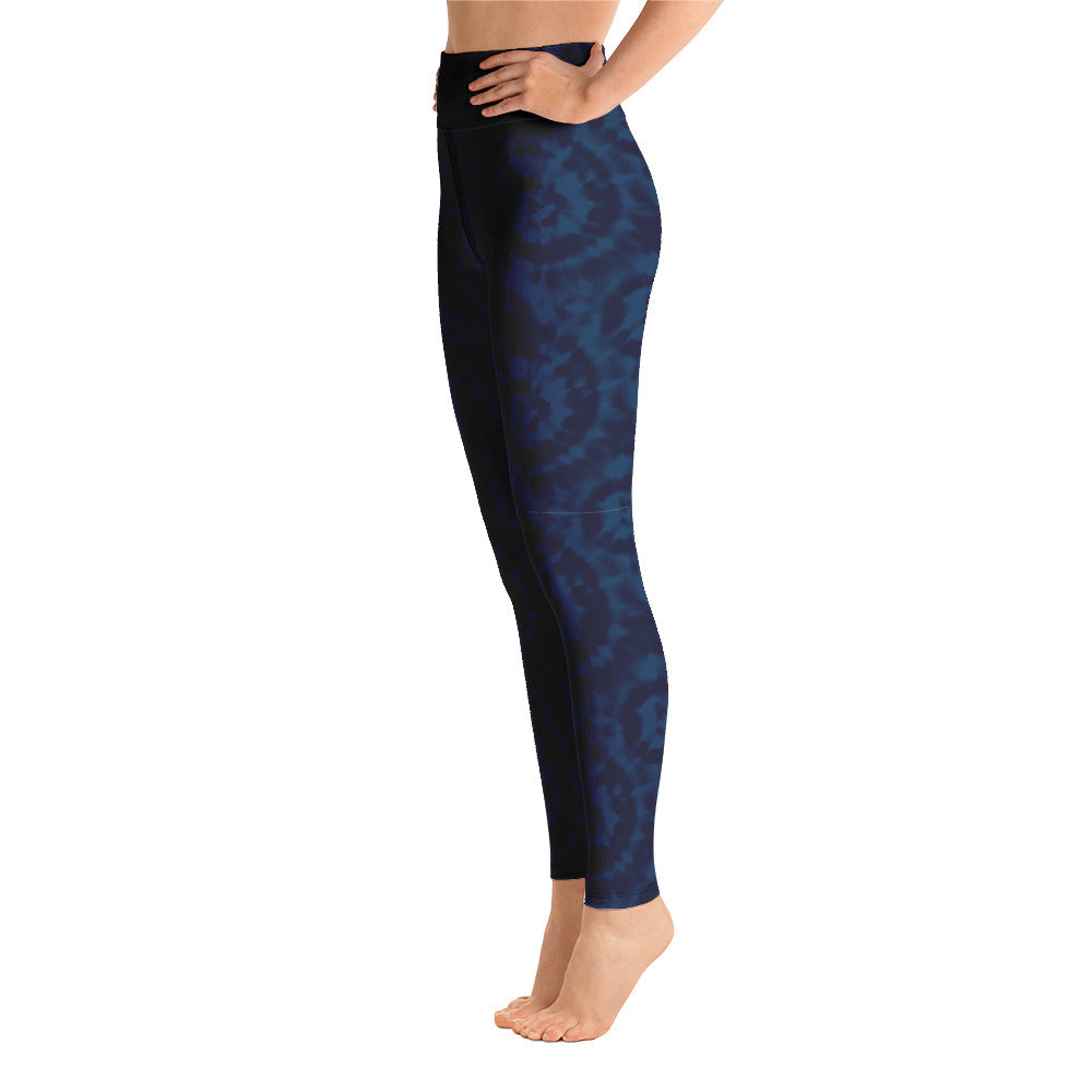 High Waist Yoga Leggings-Ocean Blue Tie-dye