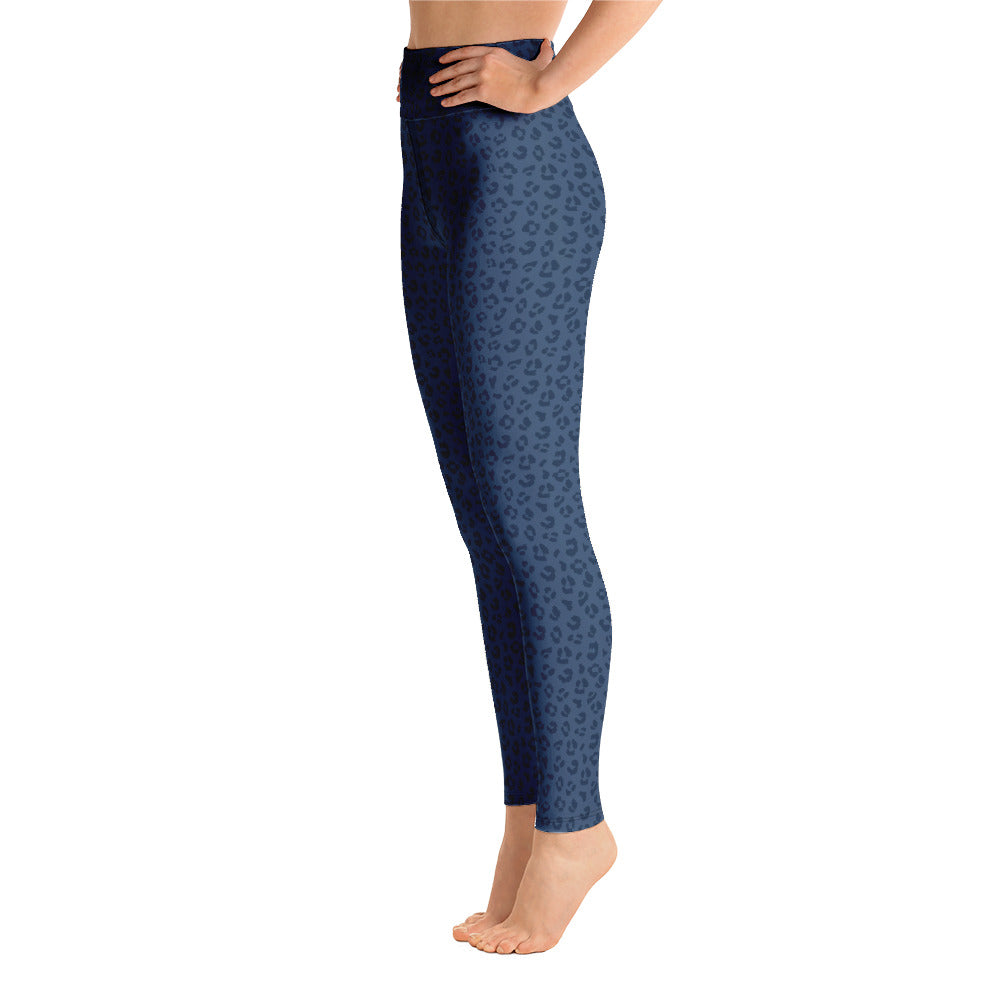 Hi Waist Yoga Leggings-Blue Cheetah
