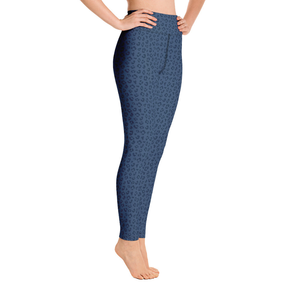 Hi Waist Yoga Leggings-Blue Cheetah