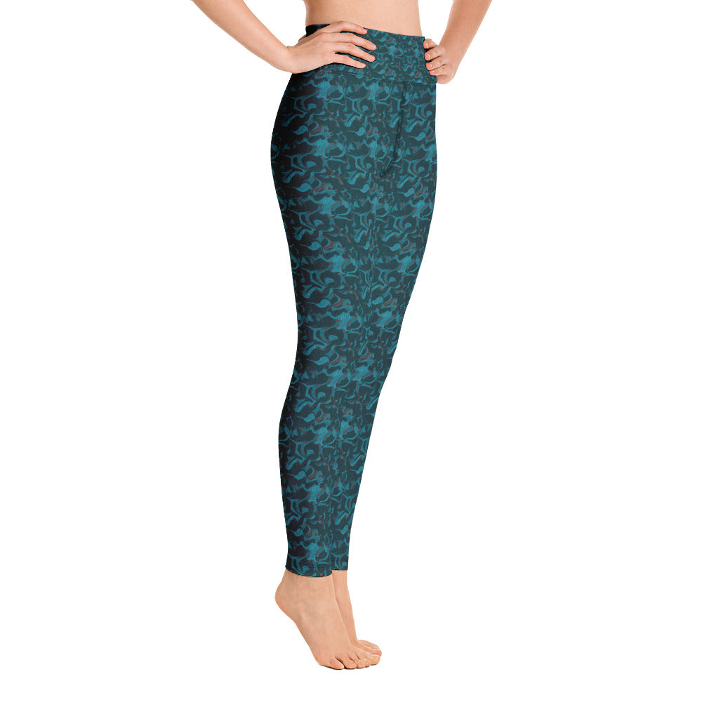 Hi Waist Leggings -Teal Marble
