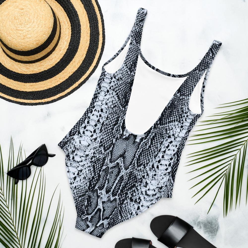 Blue Grey-Snakeskin print One-Piece Swimsuit-TaraHuntDesigns
