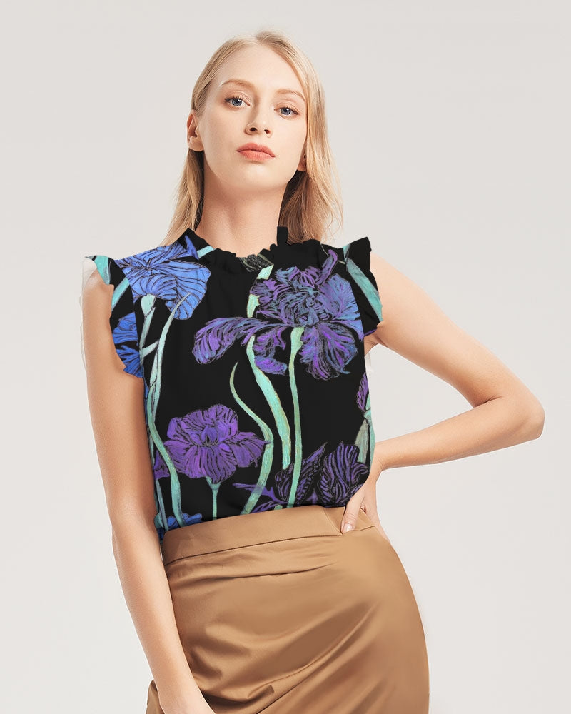 Night Irises Women's Ruffle Sleeve Top