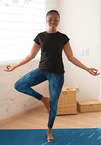 Navy Watercolor 4-way stretch Yoga leggings with pocket-Long ladies yoga leggings-TaraHuntDesigns