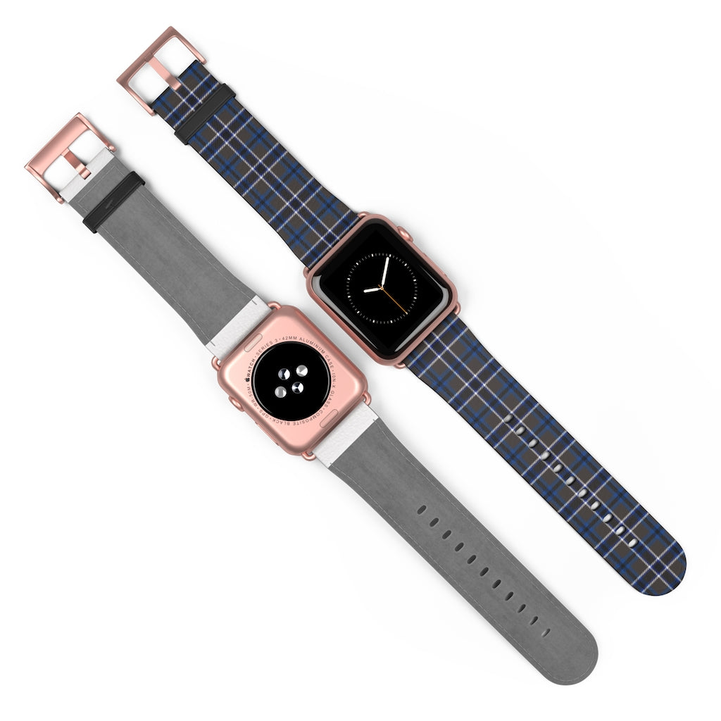 Grey Blue Tartan plaid Apple Watch Band-Accessories-TaraHuntDesigns