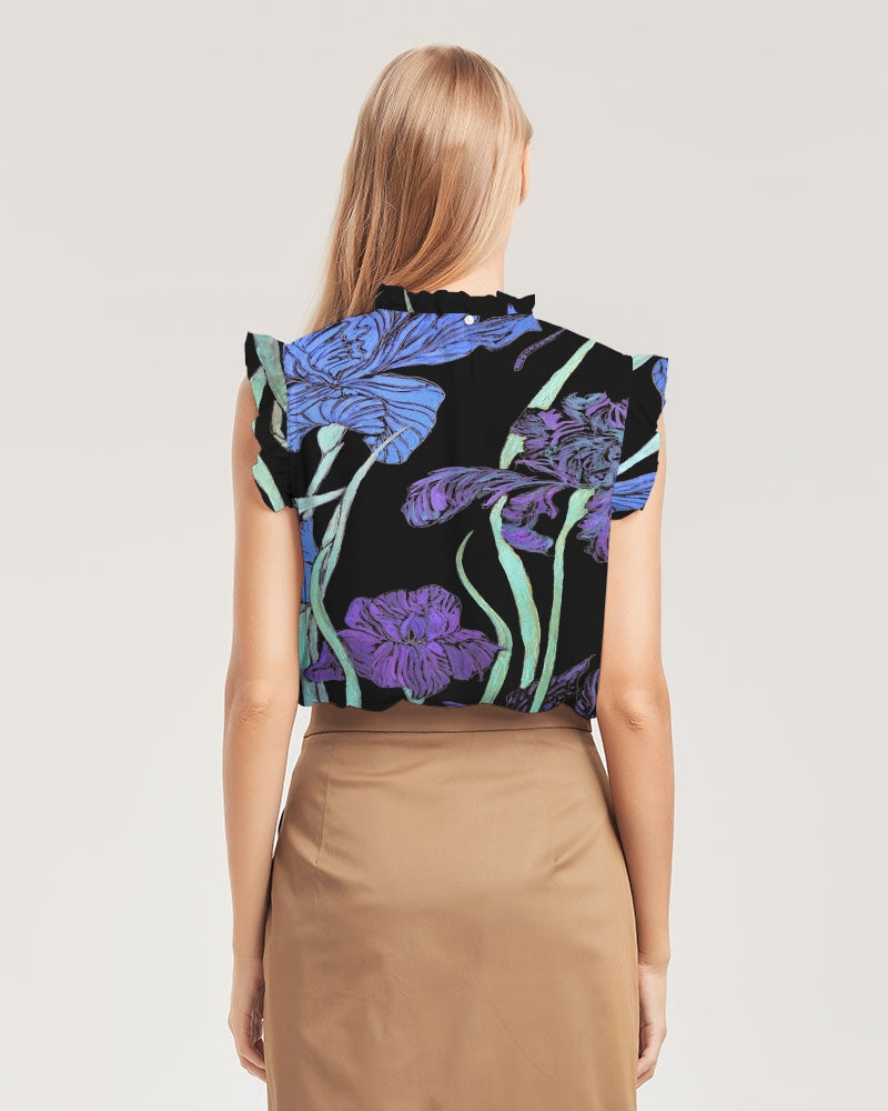 Night Irises Women's Ruffle Sleeve Top