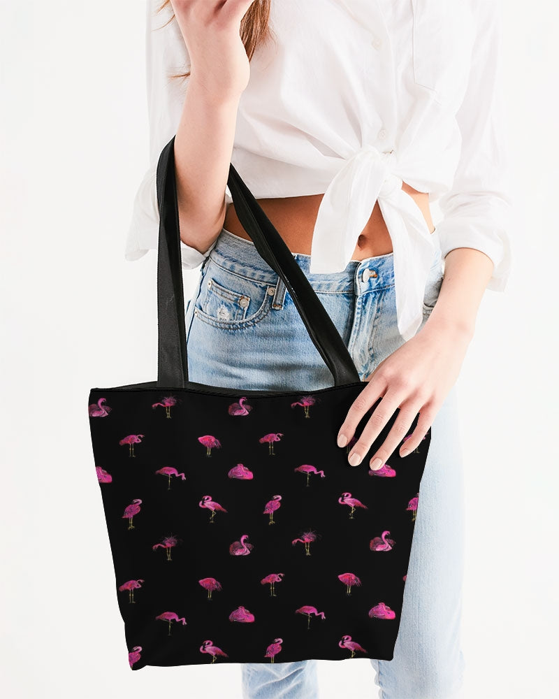 Canvas Zip Tote- Flamingos